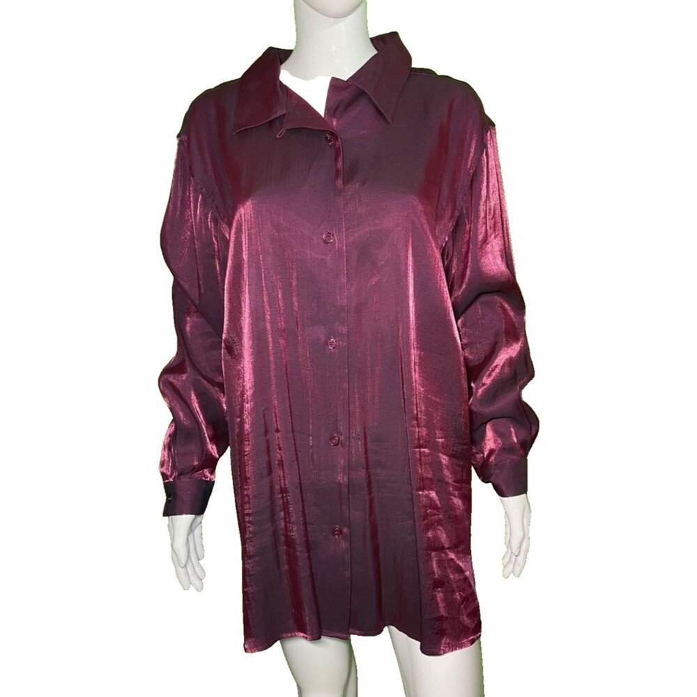 Bentley Vintage Large 18 Button Up Maroon Purple Burgundy Shiny Big Women's Top - Picture 2 of 9
